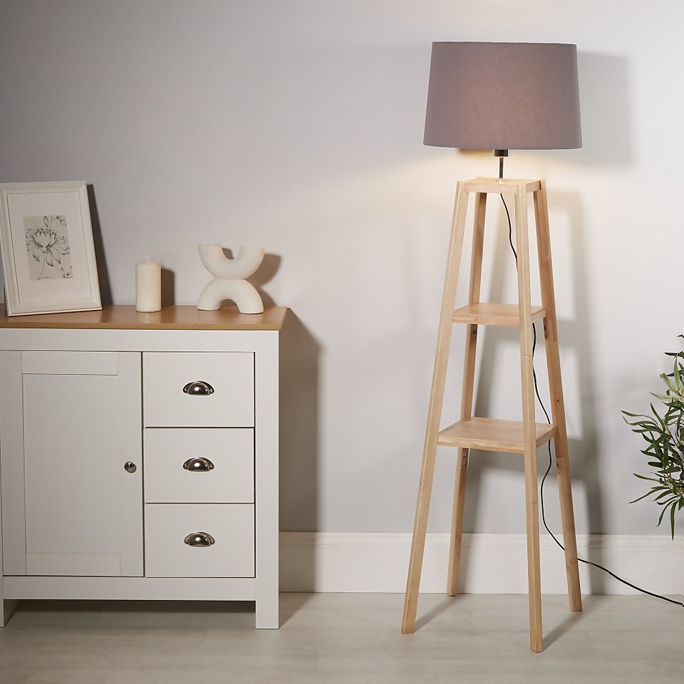 Wooden Plant Stand Floor Lamp - Natural