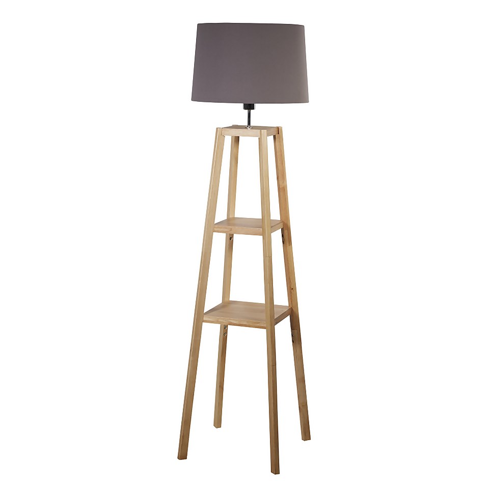 Wooden Plant Stand Floor Lamp - Natural