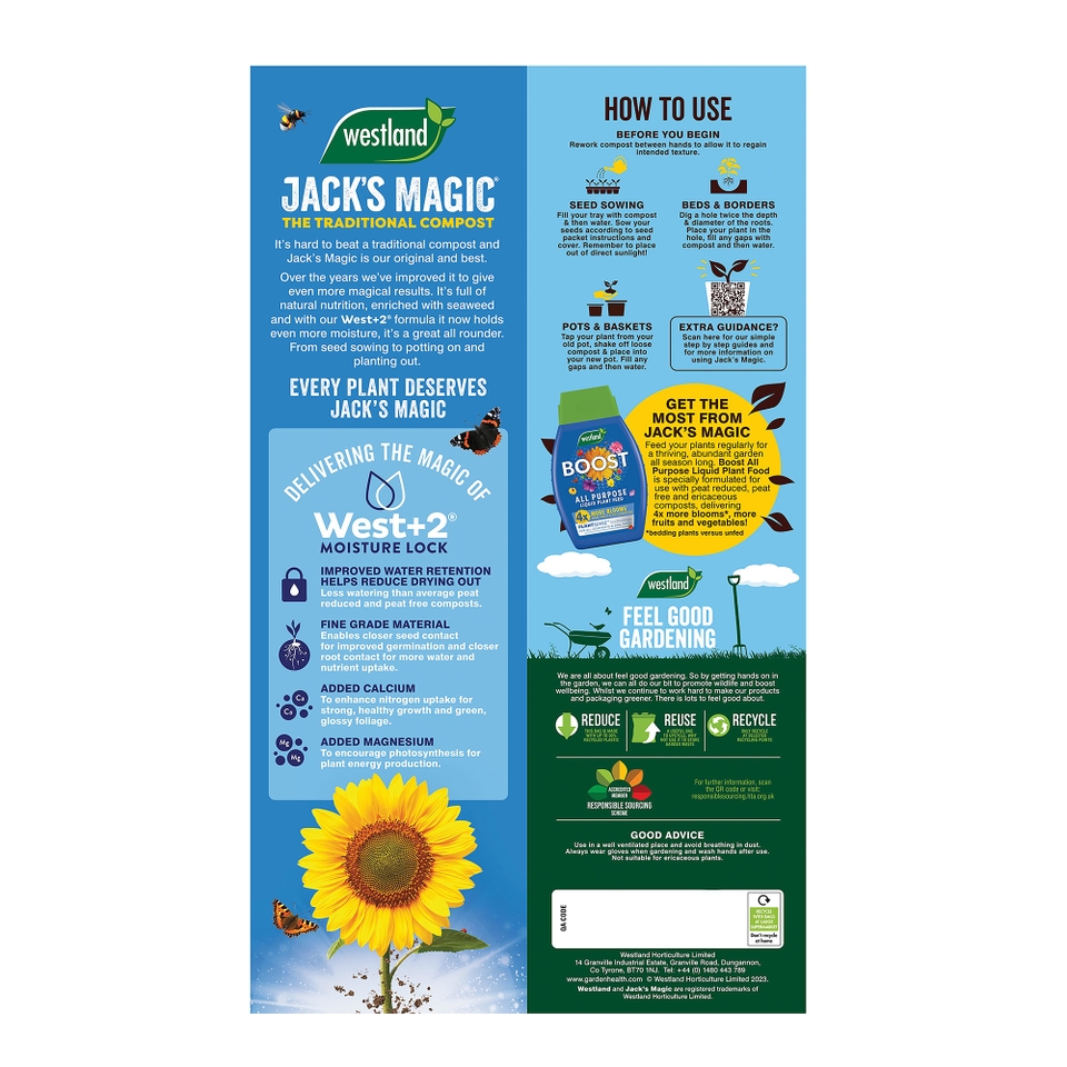 Jack's Magic Peat Free All-Purpose Compost - 40L (+ 25% Extra Free)