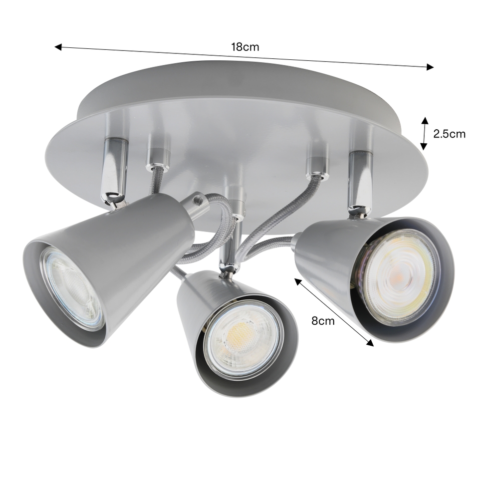 Erica 3 Lamp Spotlight Plate - Grey & Chrome