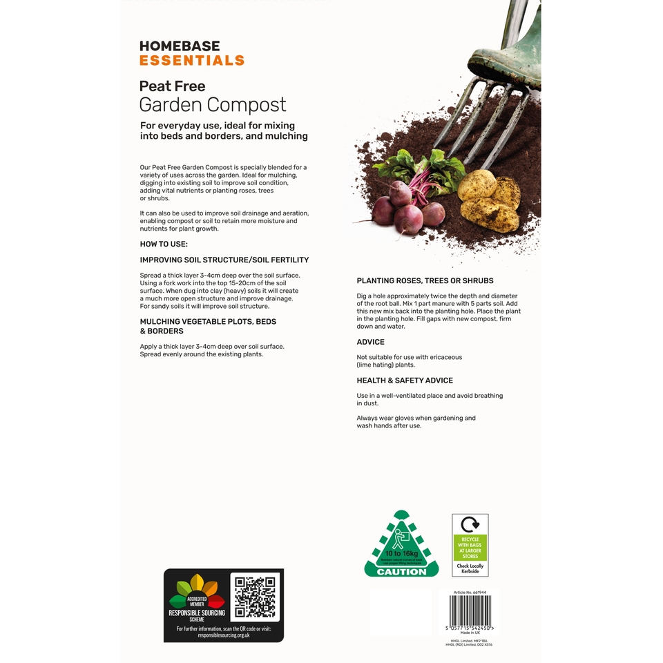 Homebase Essentials Peat Free Organic Garden Compost - 40L