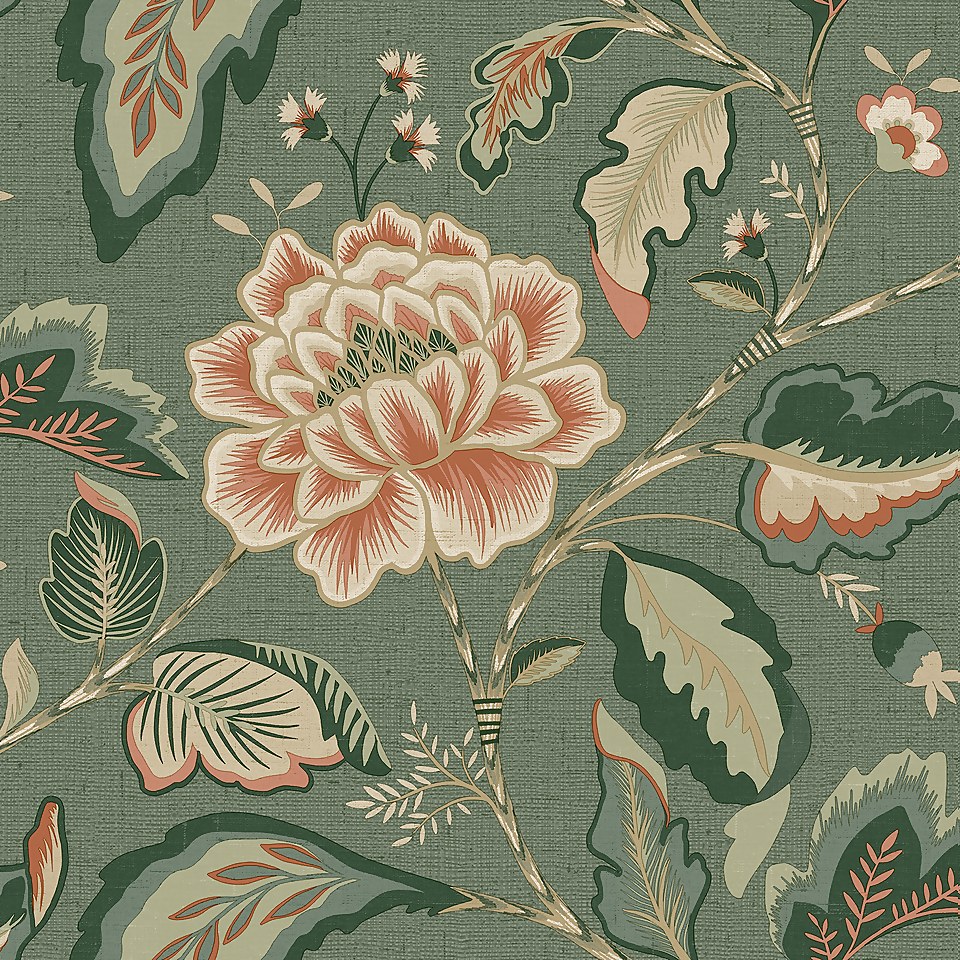 Belgravia Décor Maya Floral Green Textured Wallpaper
