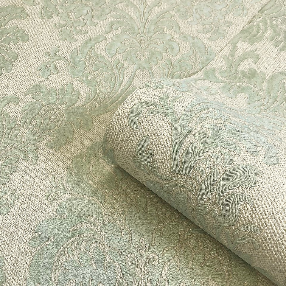 Belgravia Décor Ciara Damask Green Textured Wallpaper