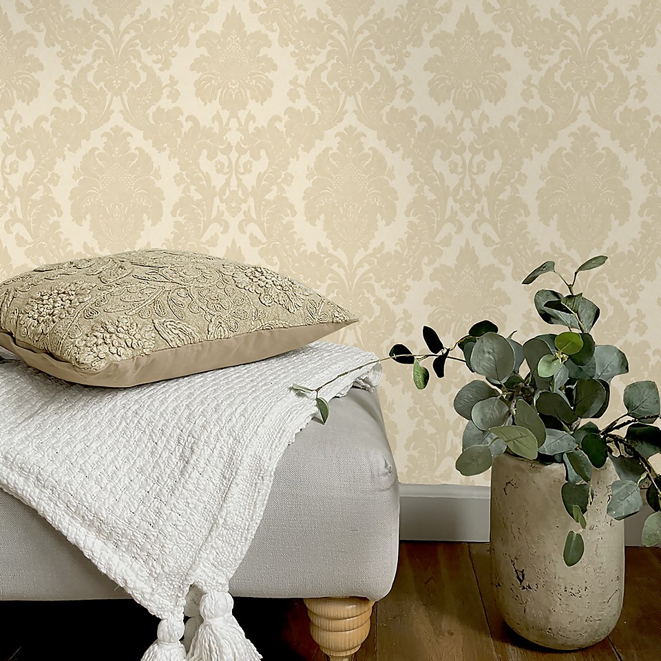 Belgravia Décor Ciara Damask Cream Textured Wallpaper