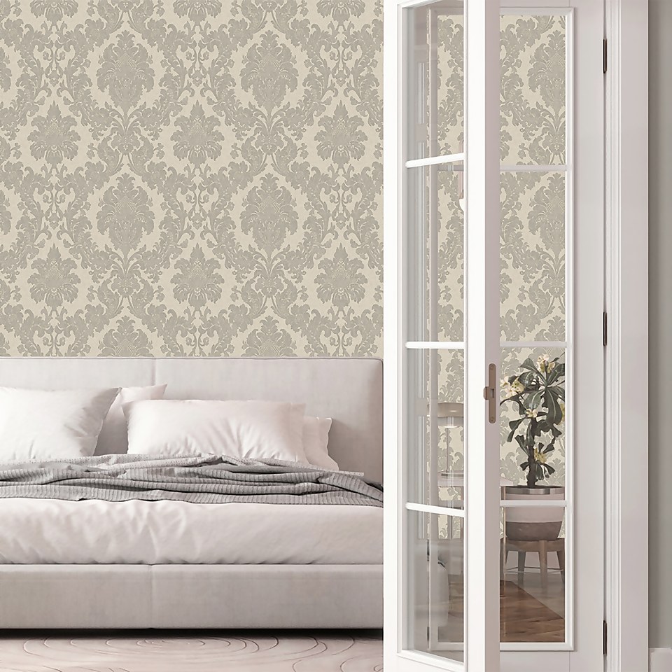 Belgravia Décor Ciara Damask Silver Textured Wallpaper