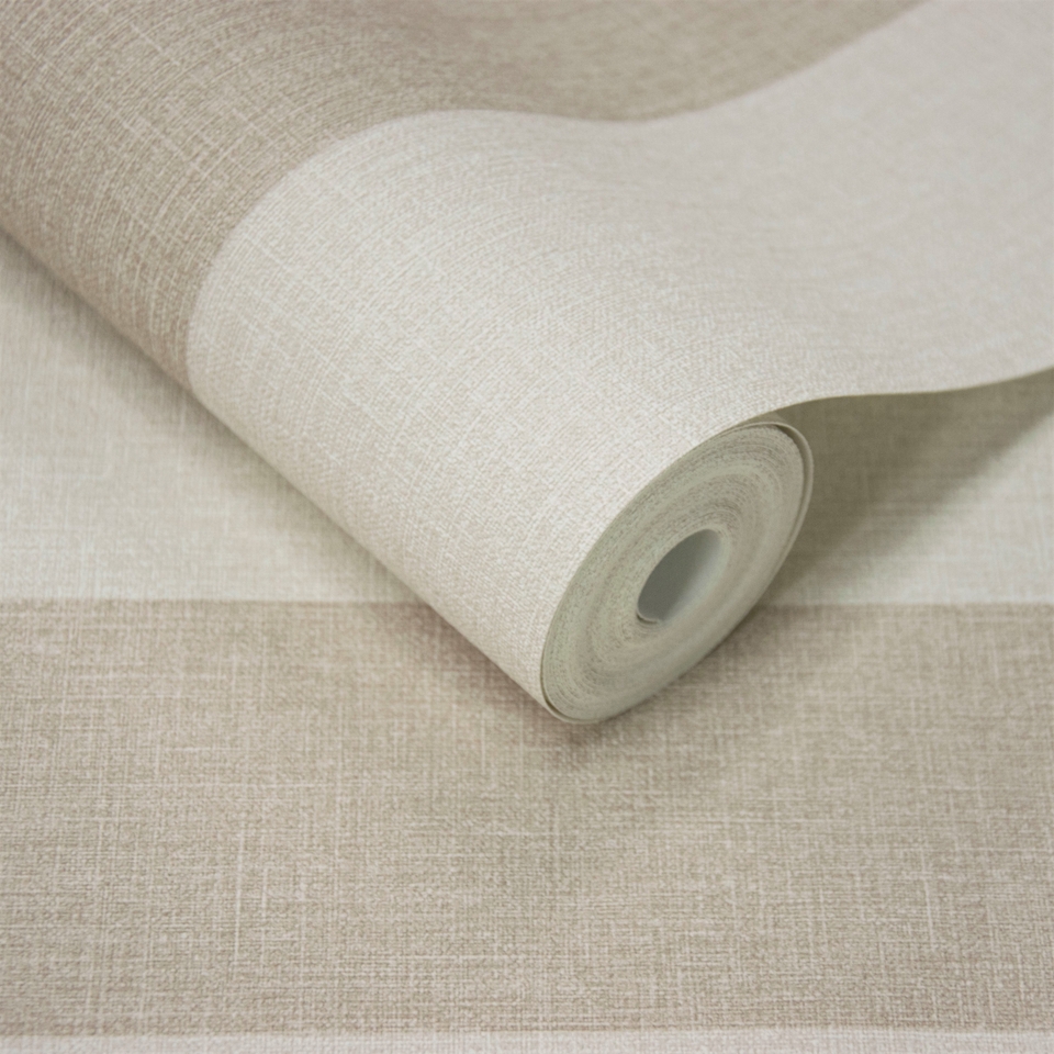 Grandeco Boutique Pure & Protect Stratus Stripe Linen Textured Antibacterial Wallpaper - Ecru