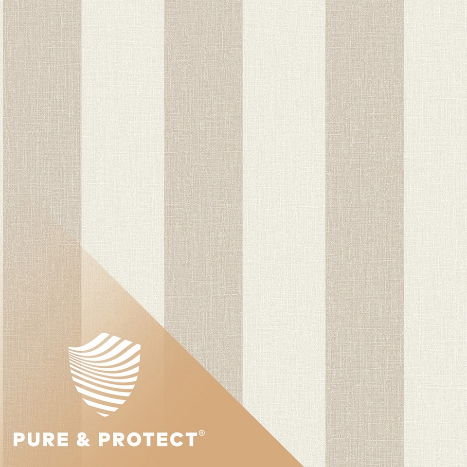 Grandeco Boutique Pure & Protect Stratus Stripe Linen Textured Antibacterial Wallpaper - Ecru