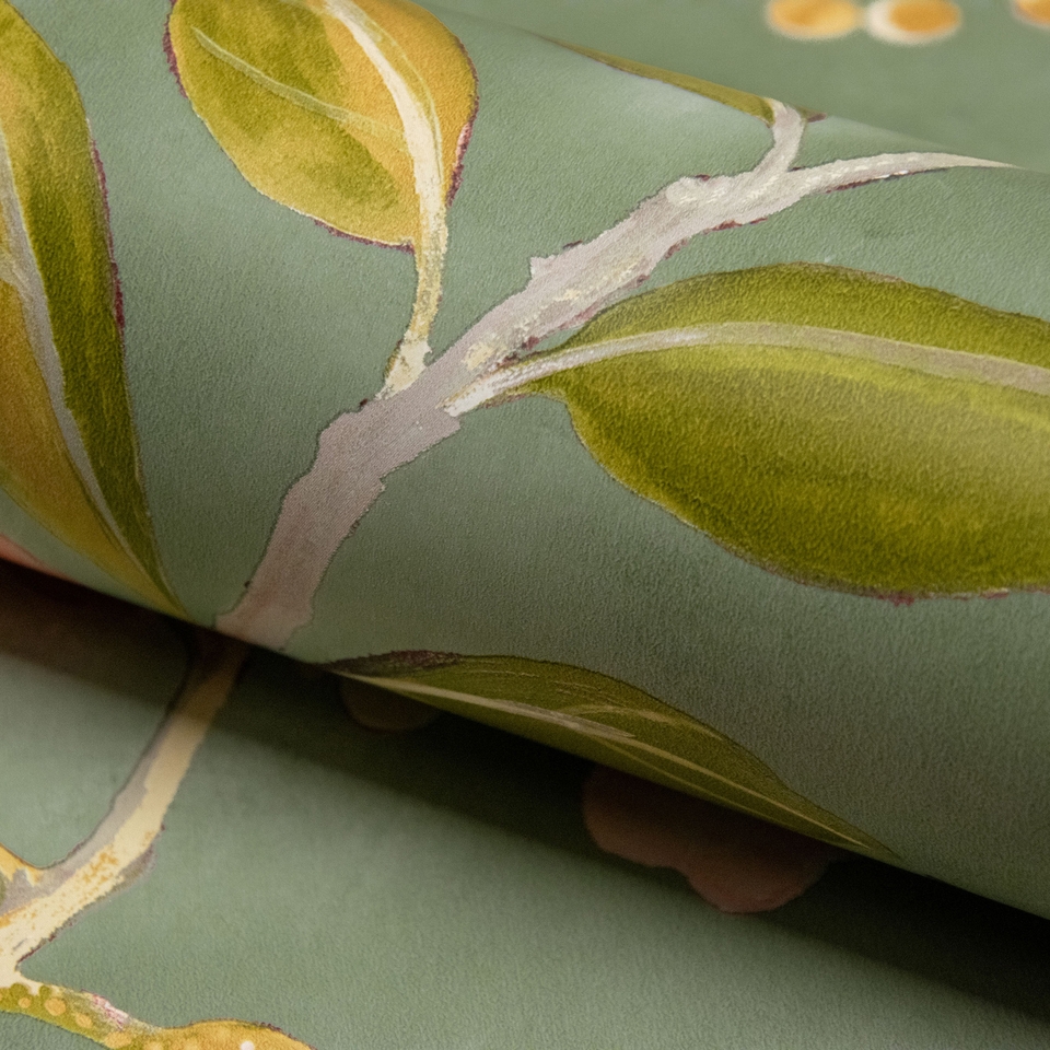 Grandeco Lola Painted Floral Trail Smooth Wallpaper - Sage Green