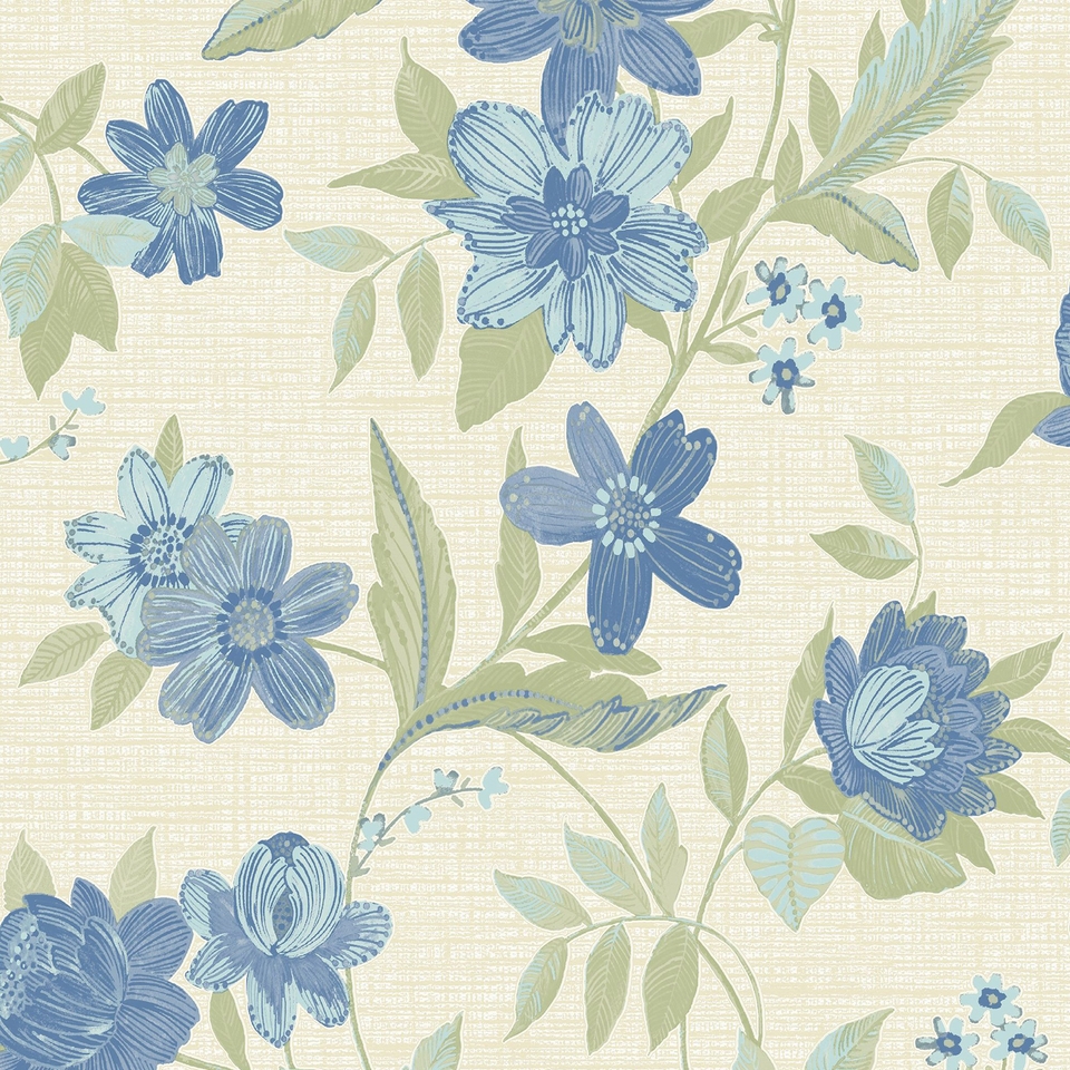 Grandeco Katsu Trail Floral Blown Wallpaper Blue Homebase