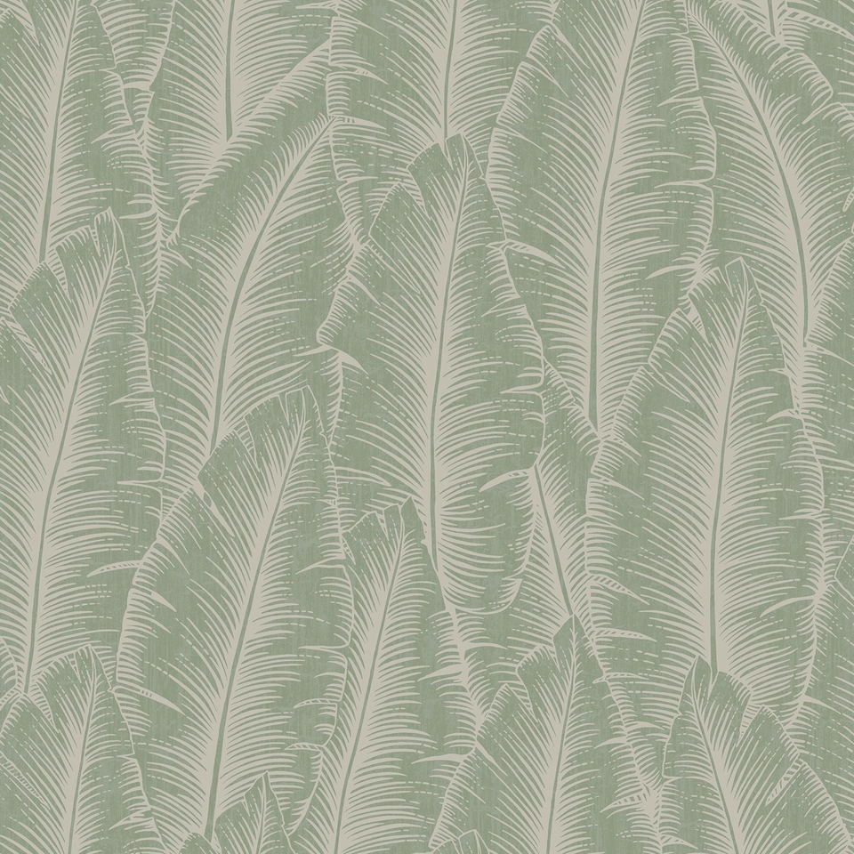 Grandeco Palmeria Palm Leaves Blown Wallpaper - Sage Green