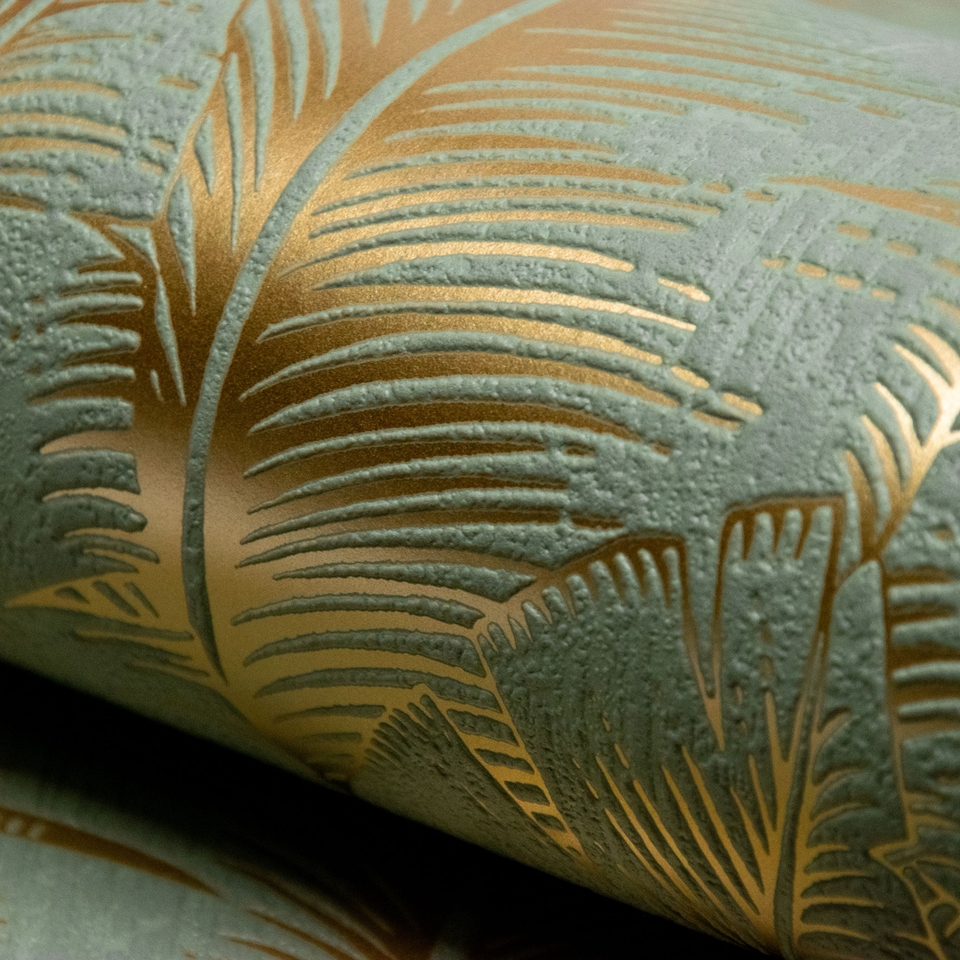 Grandeco Palmeria Palm Leaves Blown Wallpaper - Sage Green