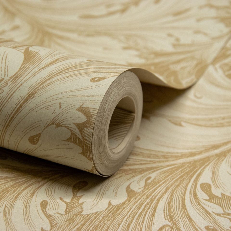 Grandeco Rossetti Acanthus Leaves Scroll Smooth Wallpaper - Gold