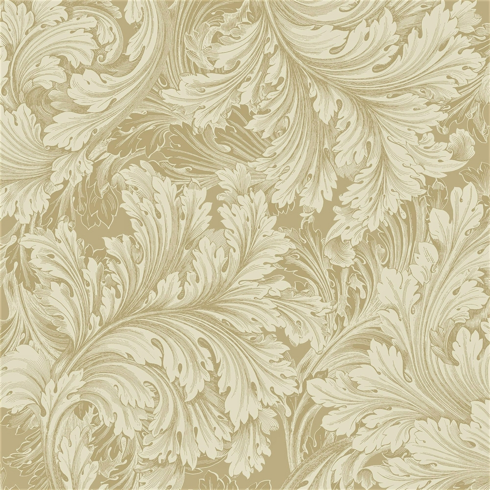 Grandeco Rossetti Acanthus Leaves Scroll Smooth Wallpaper - Gold