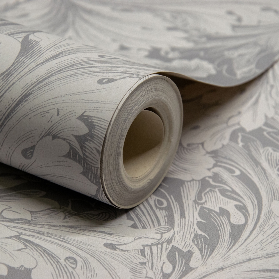 Grandeco Rossetti Acanthus Leaves Scroll Smooth Wallpaper - Grey