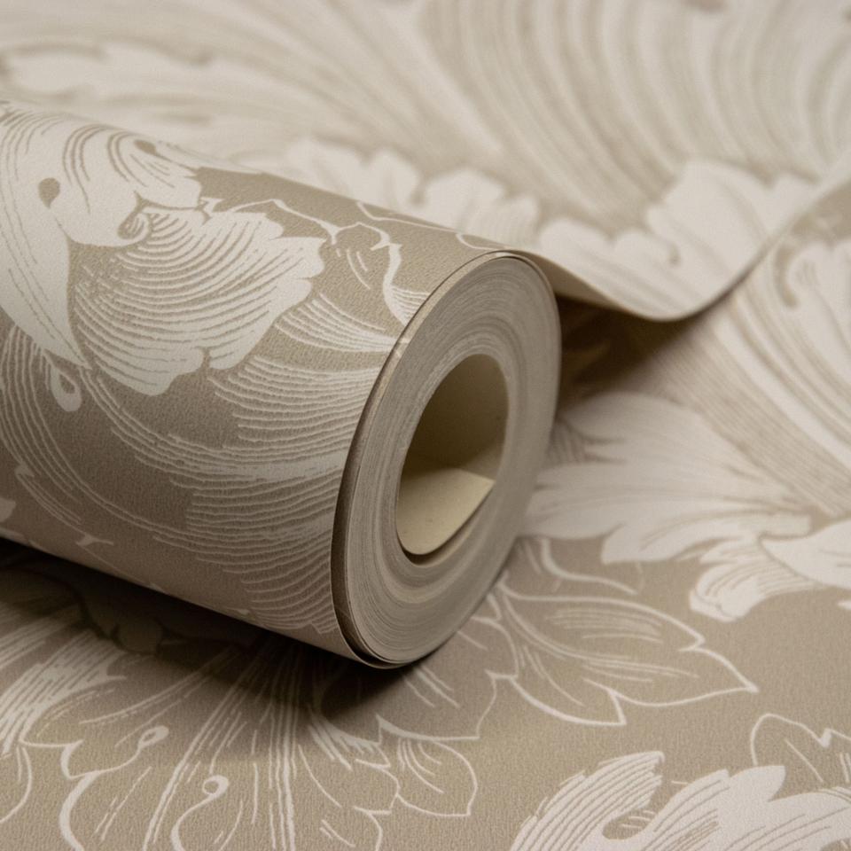 Grandeco Rossetti Acanthus Leaves Scroll Smooth Wallpaper - Taupe