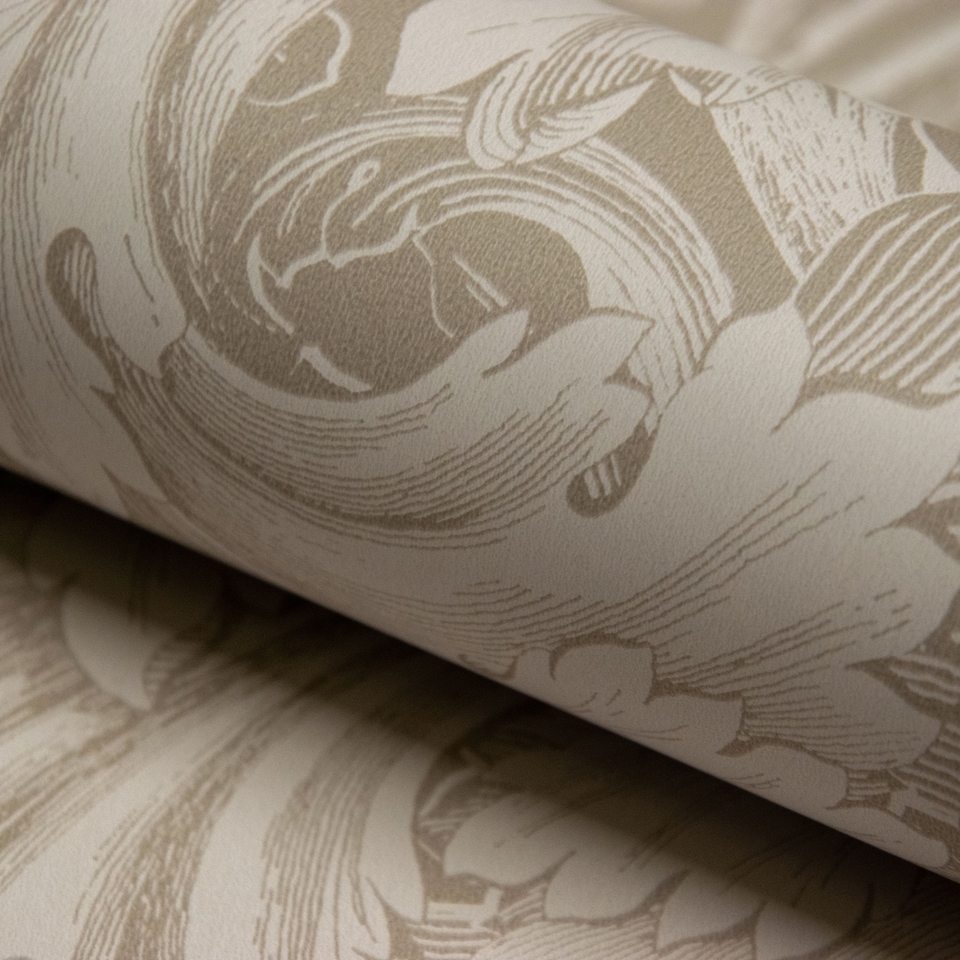 Grandeco Rossetti Acanthus Leaves Scroll Smooth Wallpaper - Taupe