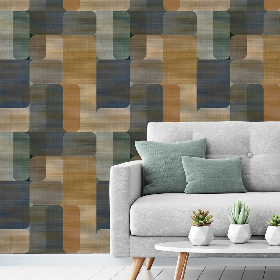 Grandeco Modem Geometric Textured Wallpaper - Teal & Navy