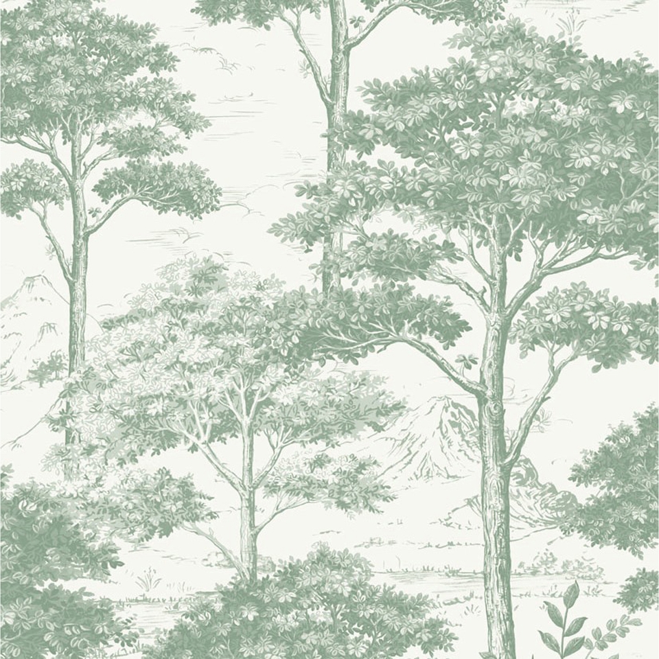 Grandeco Etched Tree Toile Textured Wallpaper - Sage Green
