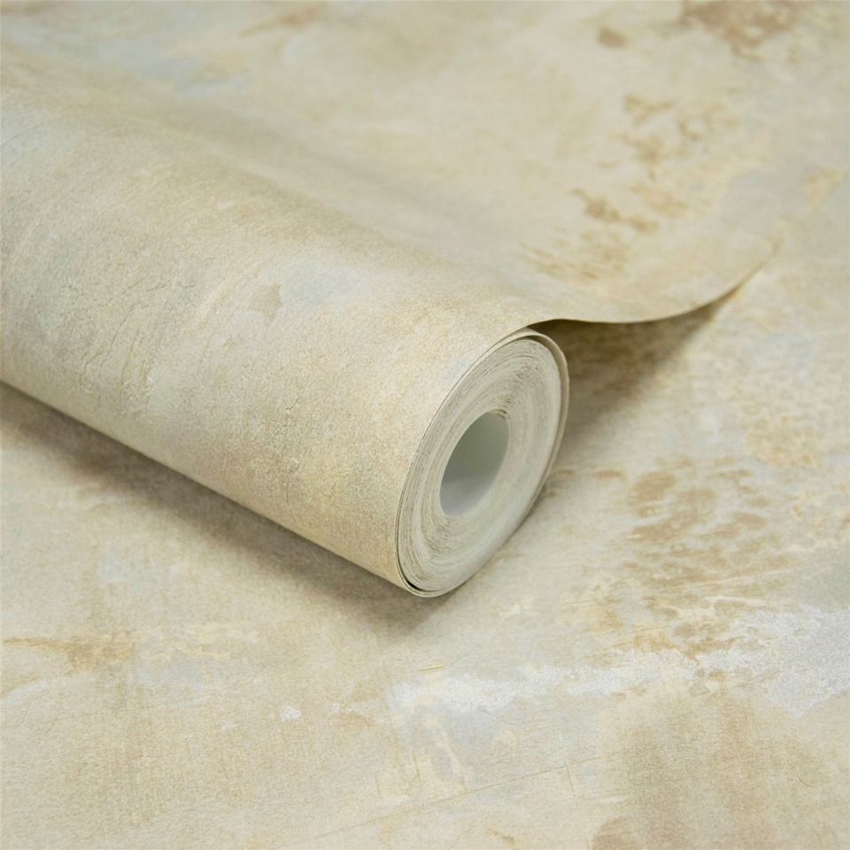 Grandeco Galvanised Metallic Plaster Wallpaper - Cream