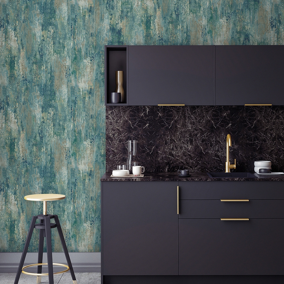 Grandeco Vincenzo Distressed Luxury Italian Plaster Wallpaper - Green
