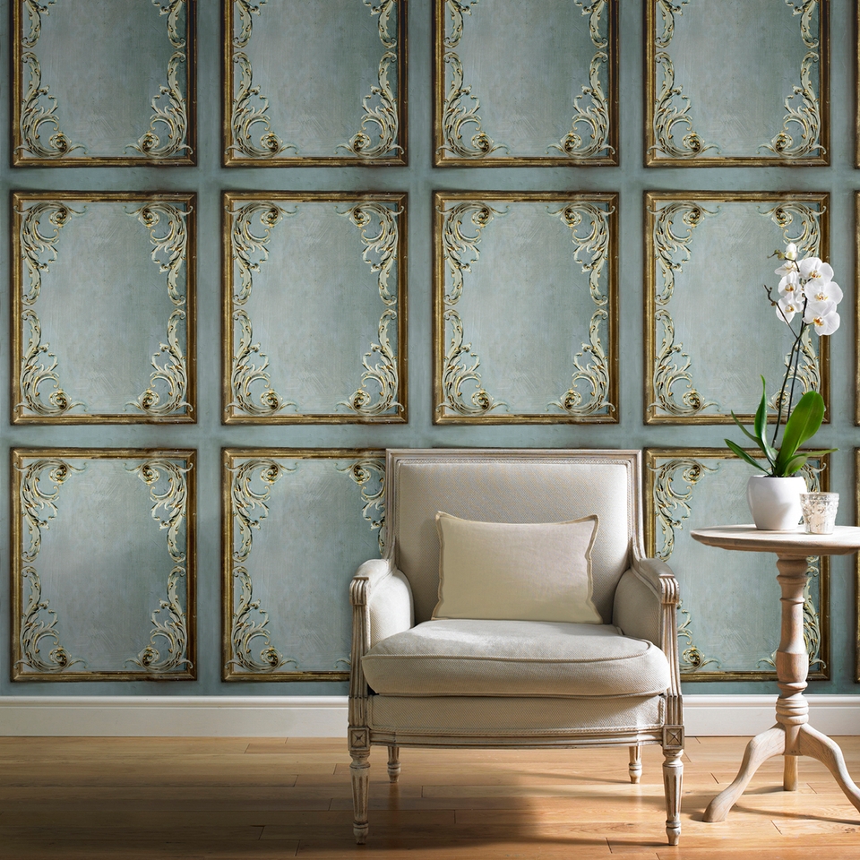 Paul Moneypenny Rococo Plaster Panel Wallpaper for Grandeco - Grey