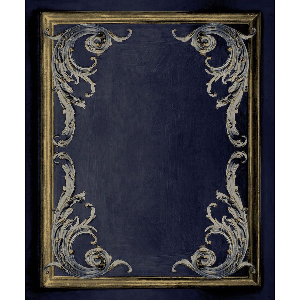 Paul Moneypenny Rococo Plaster Panel Wallpaper for Grandeco - Navy