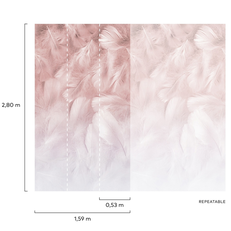 Grandeco Feathers 3 Lane Repeatable Textured Mural 2.8 x 1.59m - Pink