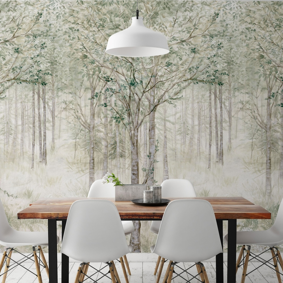 Grandeco Fairytale Trees 3 Lane Repeatable Mural 2.8 x 1.59m - Green