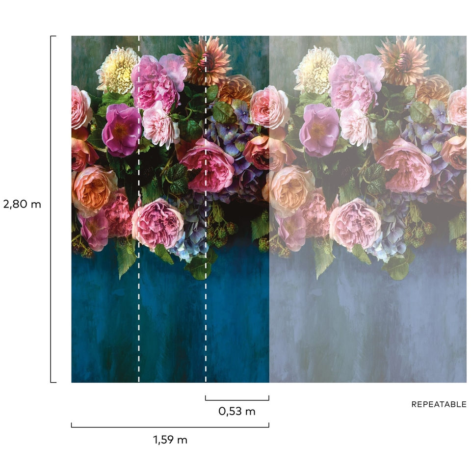 Grandeco Peony Bloom 3 Lane Repeatable Mural 2.8 x 1.59m
