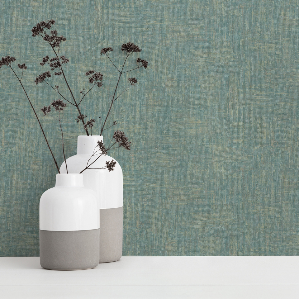 Grandeco Boutique Collection Altink Plain Textured Emboss Wallpaper - Metallic Teal
