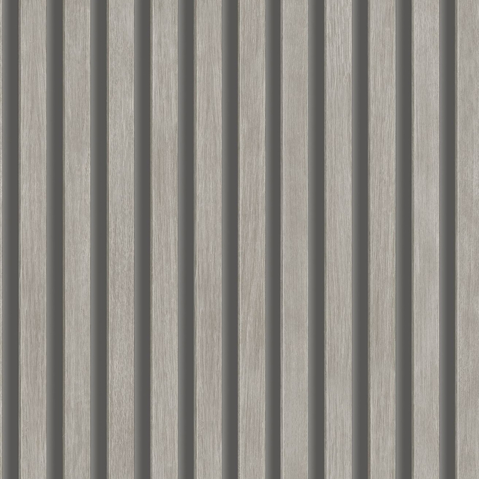 Grandeco Hermes Wood Slat Textured Wallpaper - Grey Wood