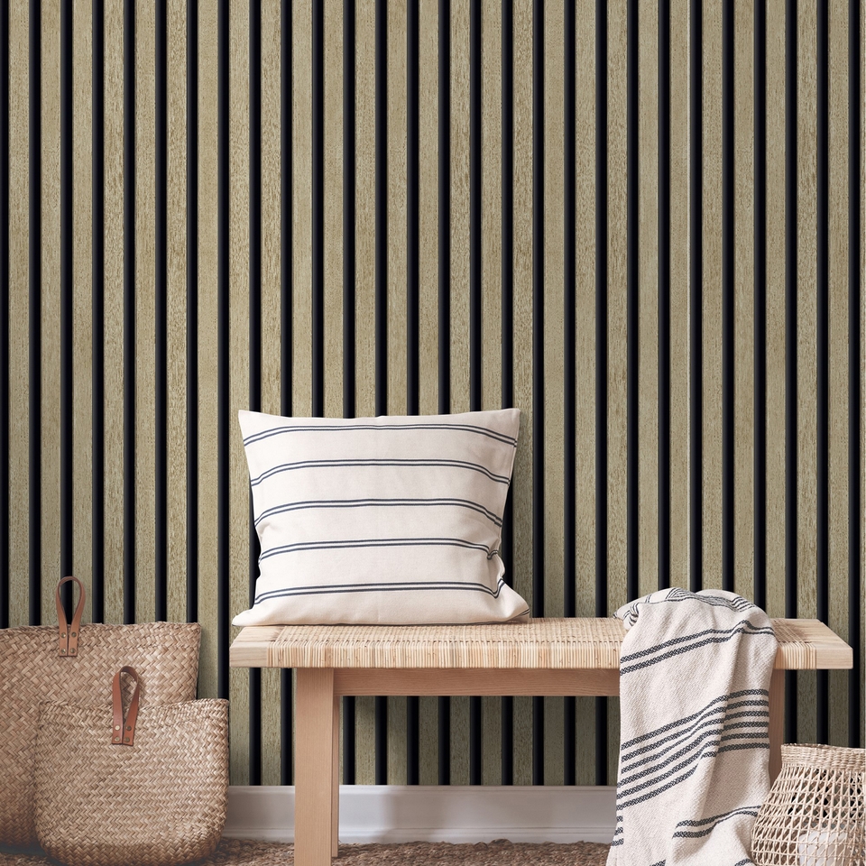 Grandeco Hermes Wood Slat Textured Wallpaper - Light Wood