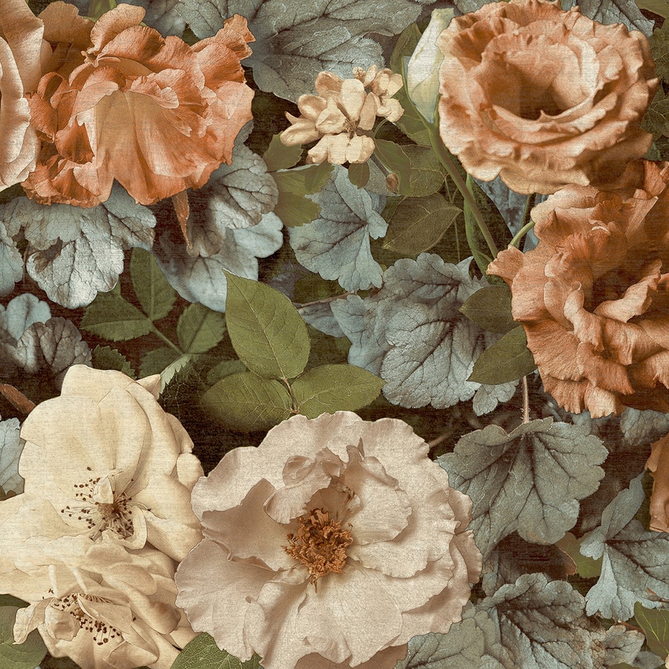 Grandeco Gramersby Vintage Rose Maxi Floral Blooms Wallpaper - Russet & Sage
