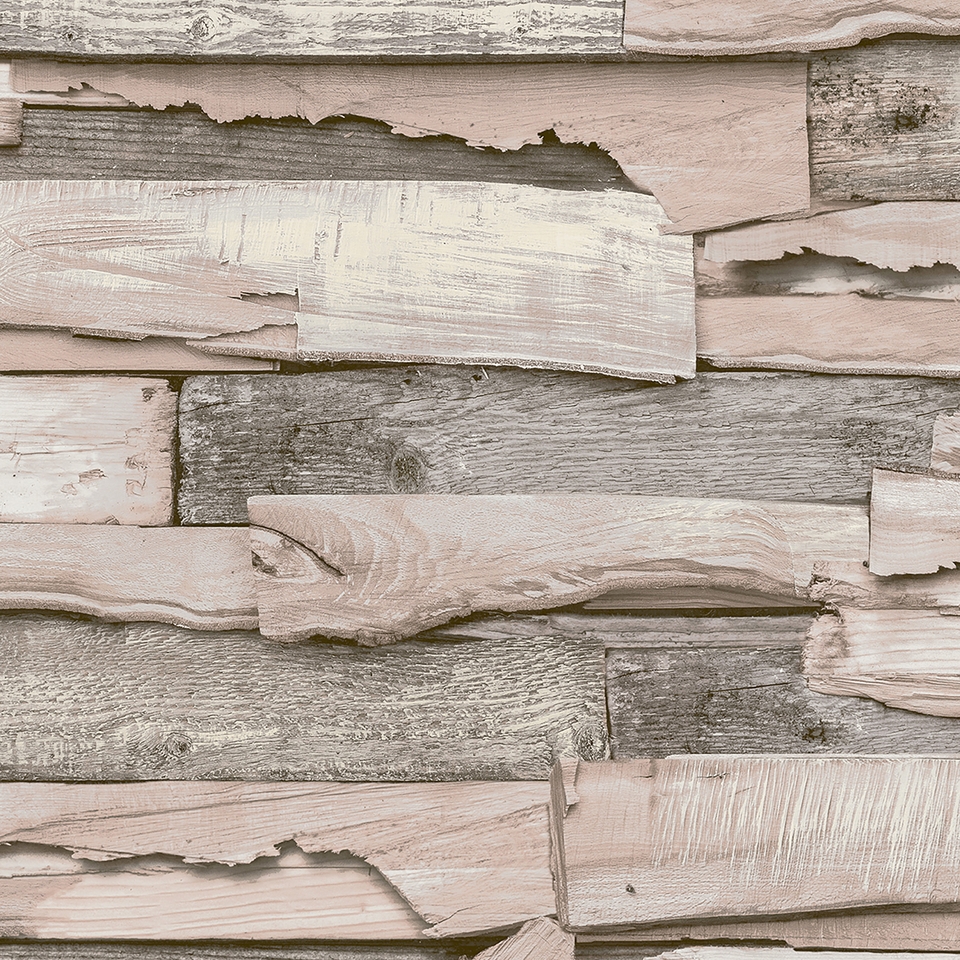 Grandeco Malay Natural Planked Wood Effect Wallpaper- Blush Pink