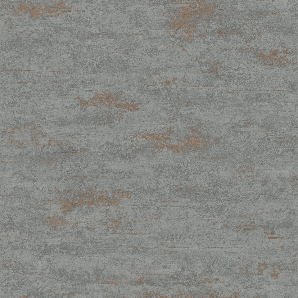 Grandeco On The Rocks Distressed Concrete Stone Textured Wallpaper - Charcoal Grey & Copper
