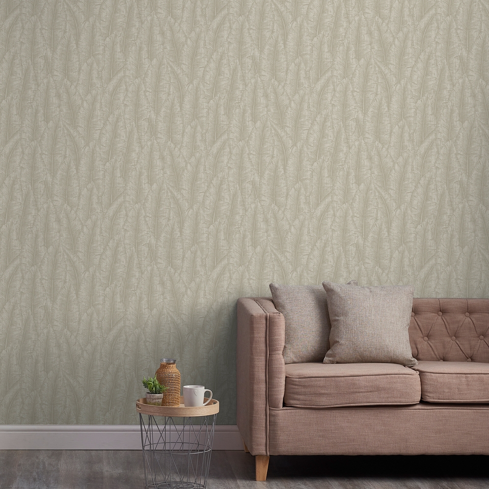 Grandeco Palmeria Palm Leaf Outline Blown Vinyl Wallpaper Homebase