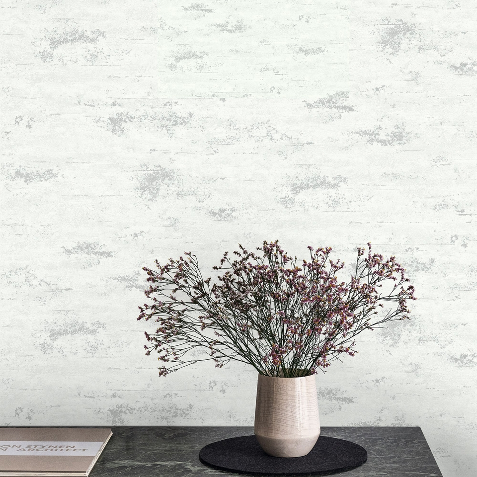 Grandeco On The Rocks Distressed Concrete Stone Textured Wallpaper - White & Silver