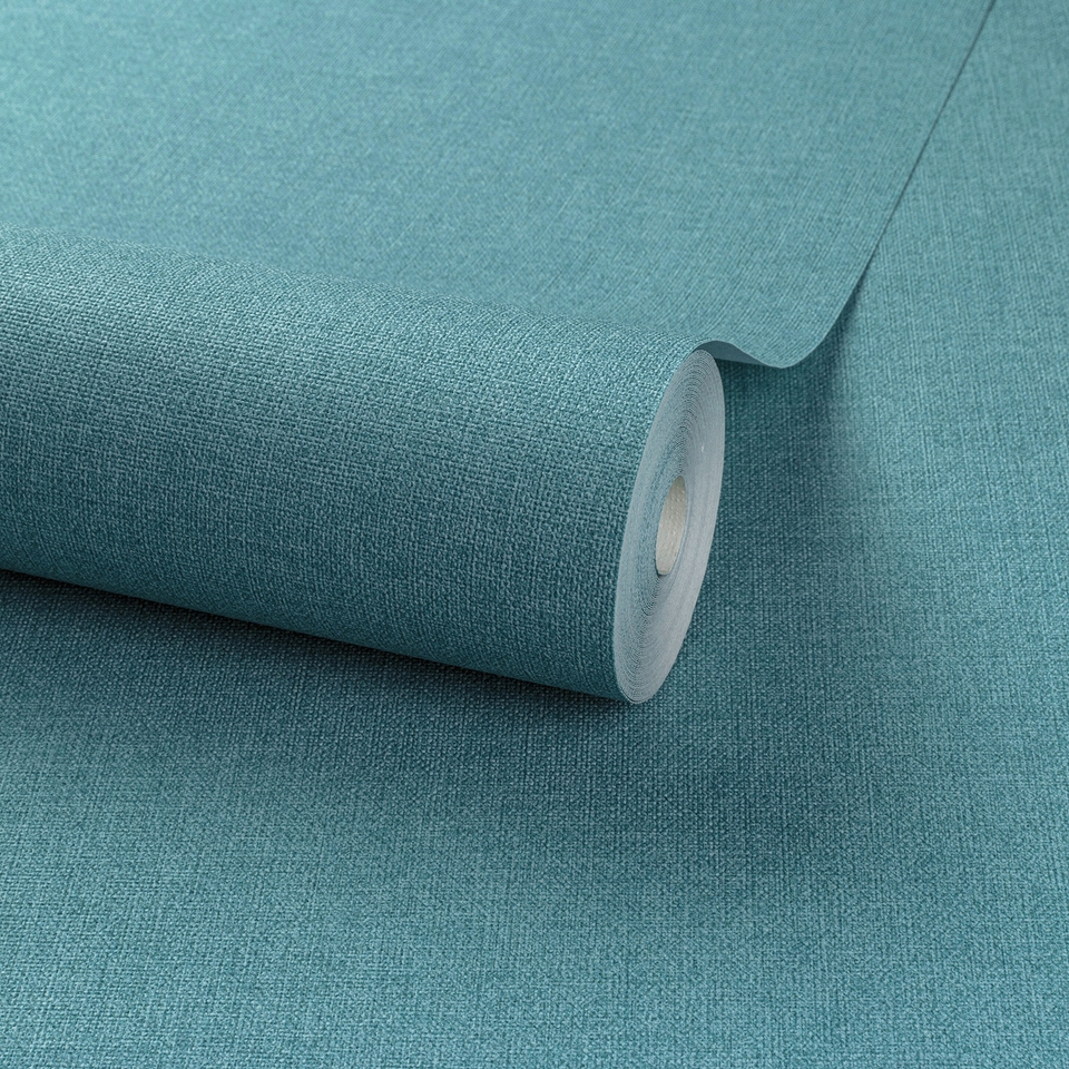 Grandeco Panama Plain Textured Linen Fabric Wallpaper - Deep Teal