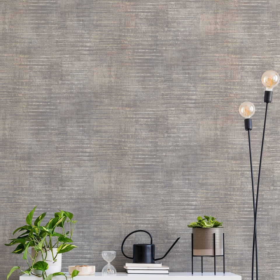 Grandeco Urban Stripe Distressed Metallic Textured Wallpaper - Neutral