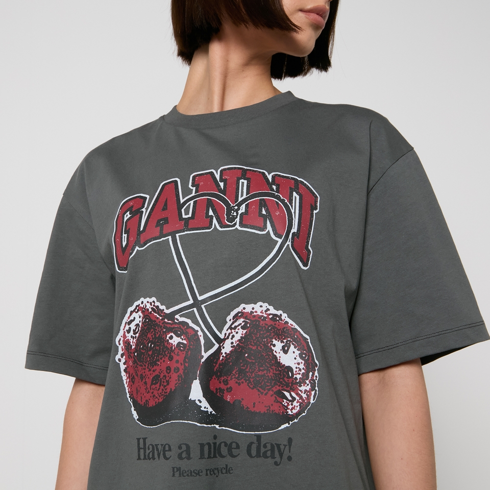 Tシャツ・カットソー Ganni T-Shirt Cherry In Cotone Future Heavy Cherry Drop Shoulder T-shirt（Tシャツ