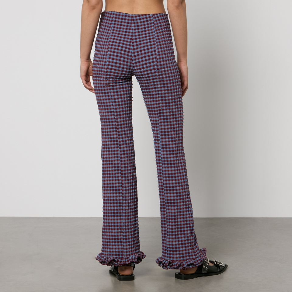 Ganni Gingham Seersucker Flared Trousers Coggles