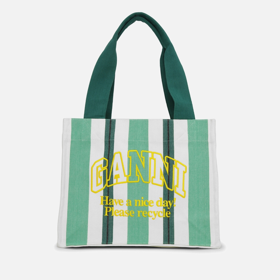 Ganni Large Easy Striped Canvas Tote Bag