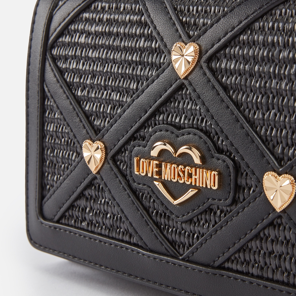 Love Moschino Borsa Studded Faux Leather and Raffia Bag