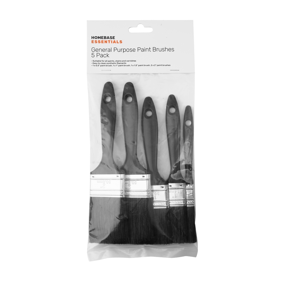 Homebase Essentials General Purpose Paint Brushes 5 Pack Homebase