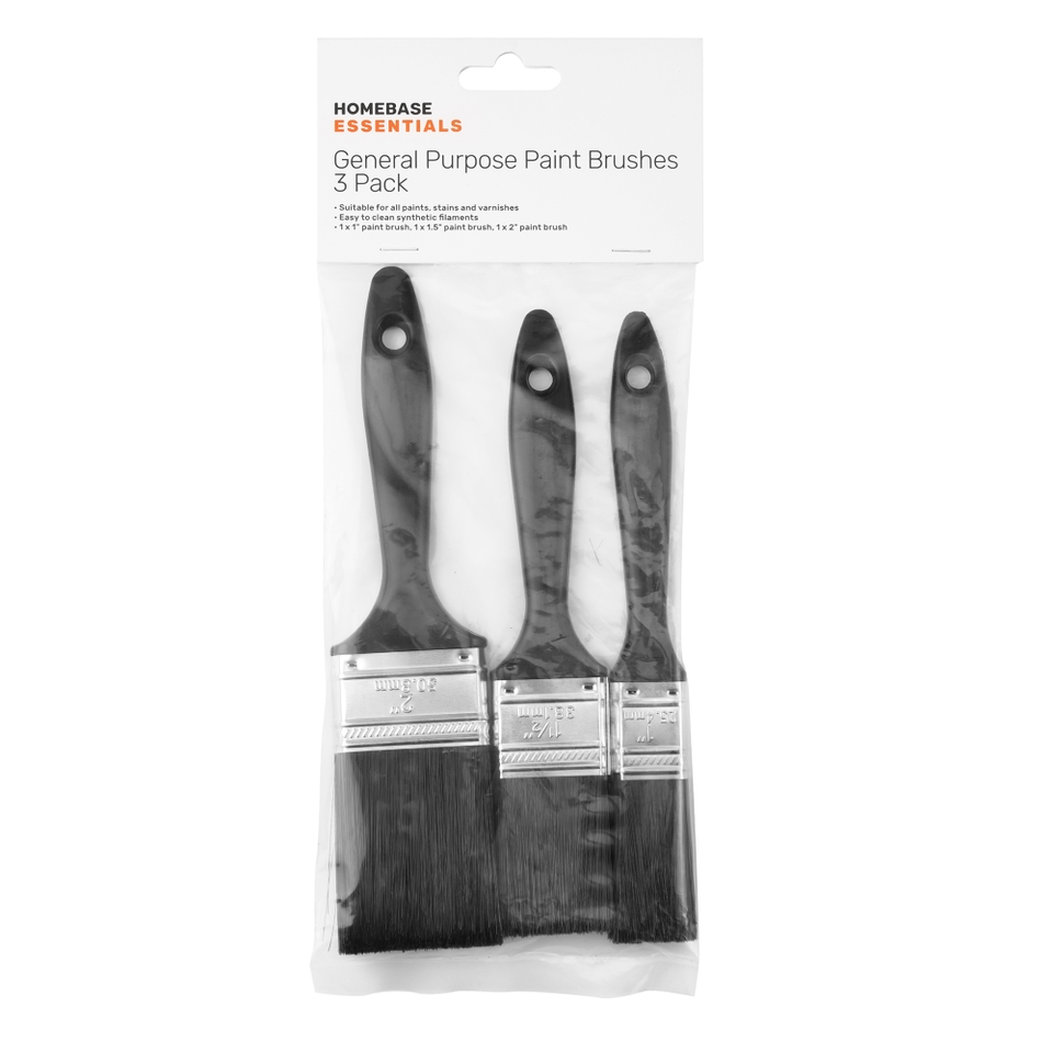 Homebase Essentials General Purpose Paint Brushes 3 Pack Homebase