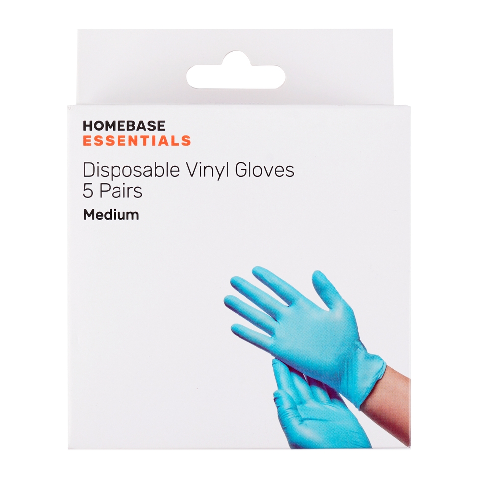 Homebase Essentials Disposable Vinyl Gloves 5 Pairs Medium Homebase