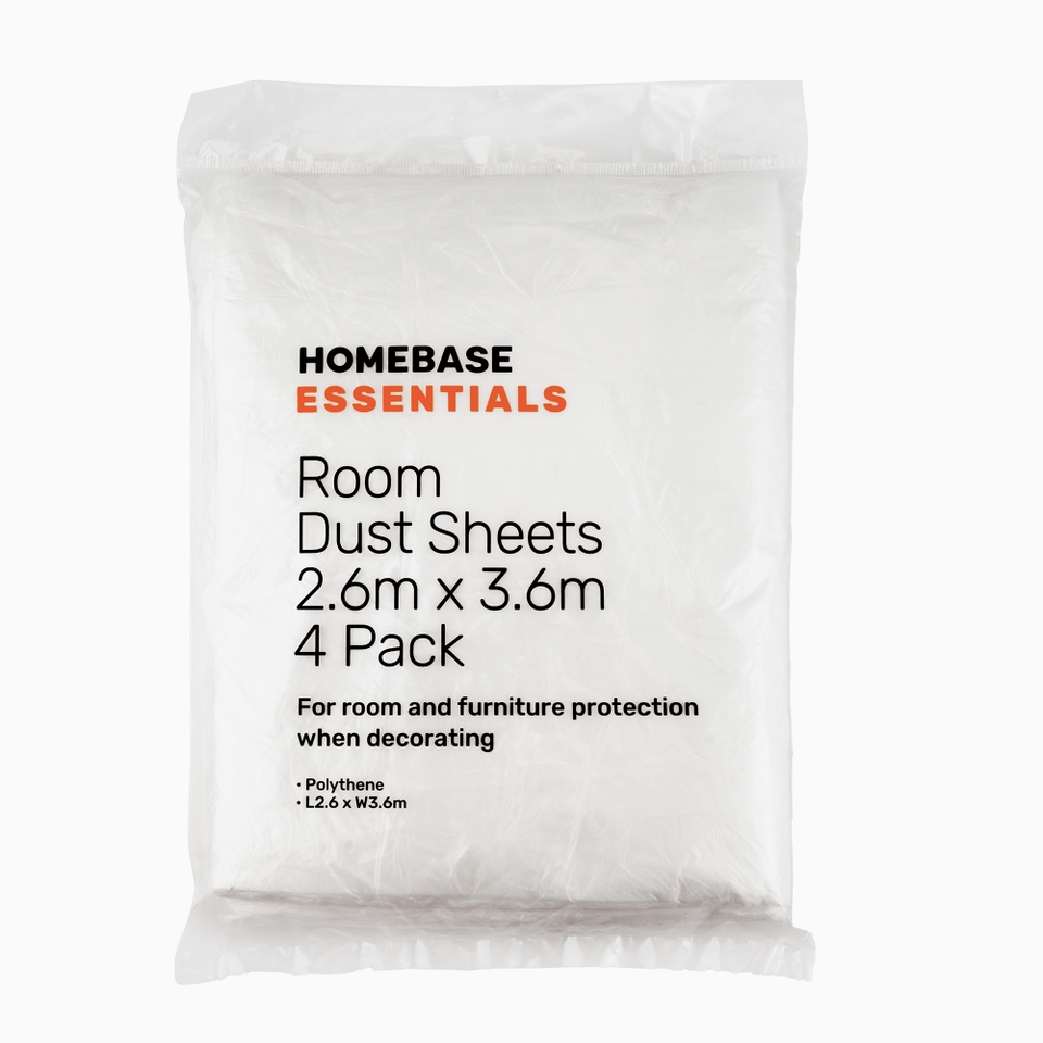 Homebase Essentials Plastic Dust sheet 2.6m x 3.6m 4 pack Homebase