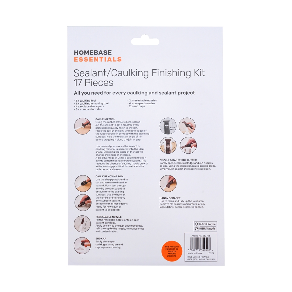 Homebase Essentials Sealant/Caulking Finishing Kit 17 Piece Pack