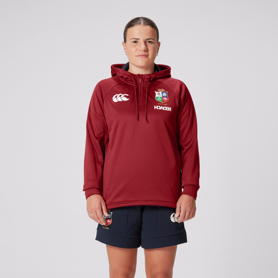 WOMENS BRITISH & IRISH LIONS 1/4 ZIP HOODY RED