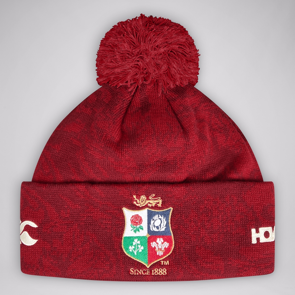 ADULT UNISEX BRITISH & IRISH LIONS FLEECE LINED BOBBLE HAT RED